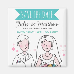 Cute Wedding Couple Doodle Save the Date Custom Magnet