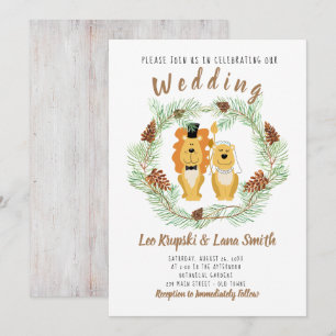 Cute Wedding Couple Lion Groom & Bride Invitation