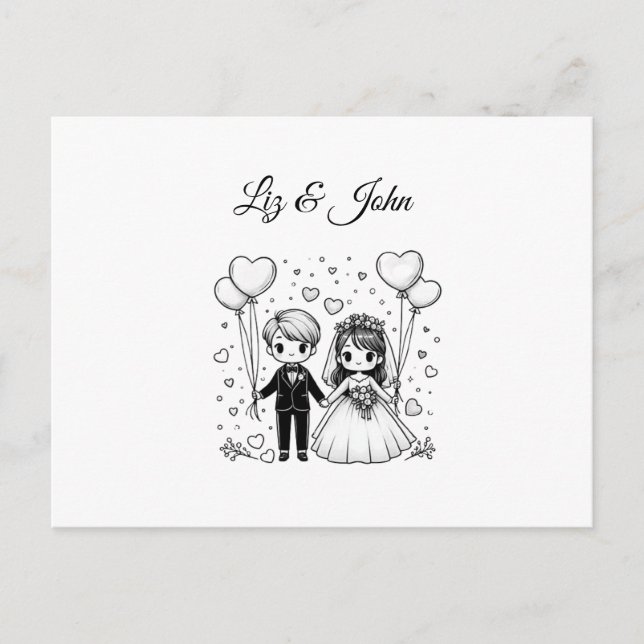 Cute wedding couple personalised postcard (Front)