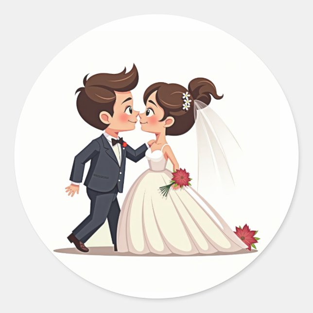 Cute Wedding Couple Sticker (Front)