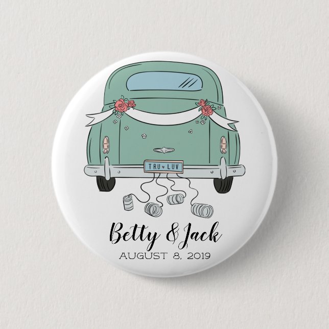 Cute wedding couple  - vintage look just married 6 cm round badge (Front)