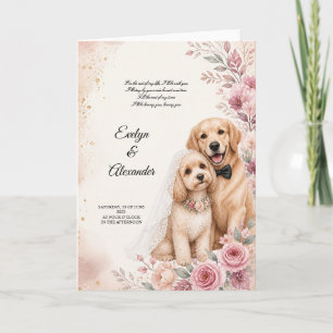 Cute Wedding Dogs Blush Pink Floral Watercolor Card
