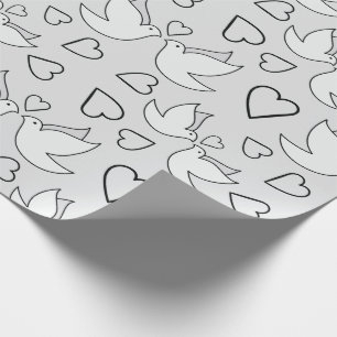 Cute Wedding Doves for Bridal Shower Grey Seamless Wrapping Paper
