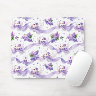 Cute Wedding Doves with Lilacs and Ribbons Mouse Mat
