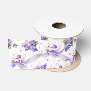 Cute Wedding Doves with Lilacs and Ribbons Satin Ribbon