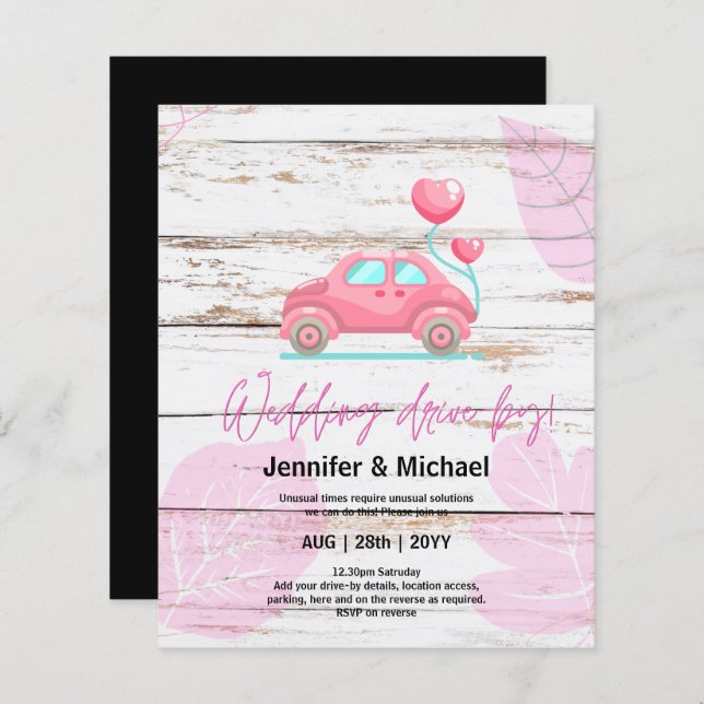Cute Wedding Drive-By Budget Invitations (Front/Back)