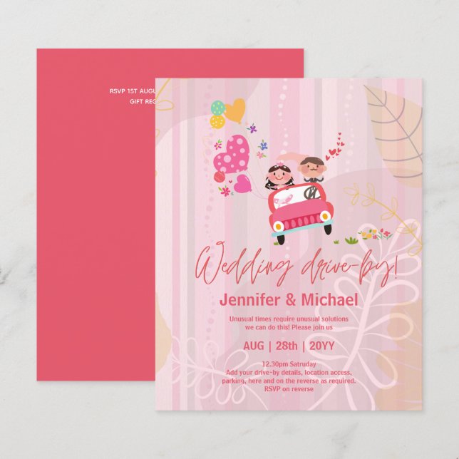 Cute Wedding Drive-By Budget Invitations (Front/Back)
