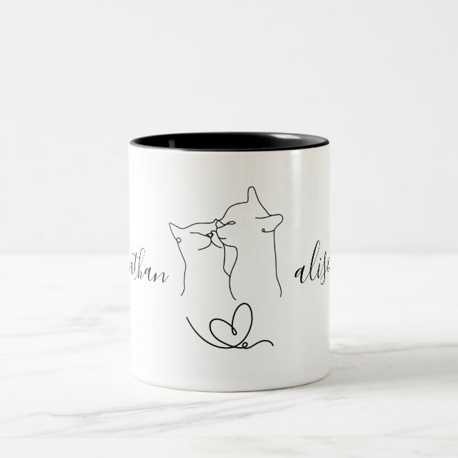 Cute Wedding Engagement Party Cats Couple Gift  Two-Tone Coffee Mug (Center)