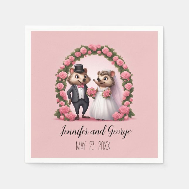 Cute Wedding Hedgehog Bride and Groom Napkins (Front)