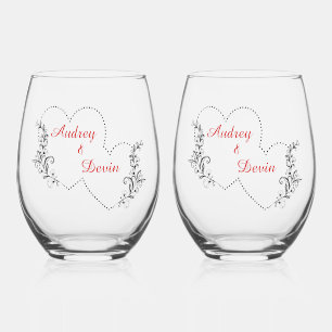 Cute Wedding Keepsake Stemless Wine Glass