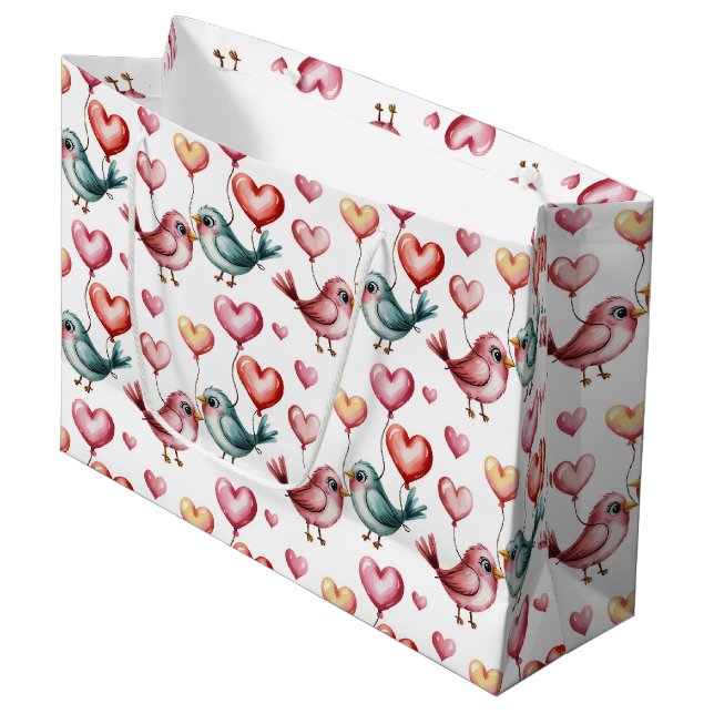 Cute Wedding love birds tiled  Large Gift Bag (Front Angled)