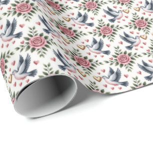 Cute Wedding love birds tiled wrapping paper