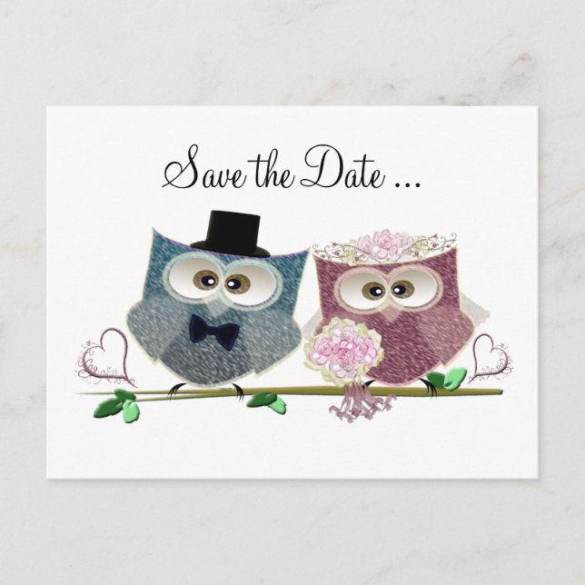 Cute Wedding Owls Announcement Postcard (Front)