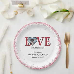 Cute Wedding Paper Plates with Heart Shaped Photo