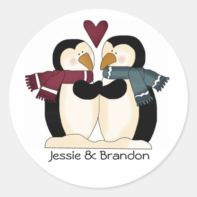 Cute Wedding Penguins Envelope Seal (Front)