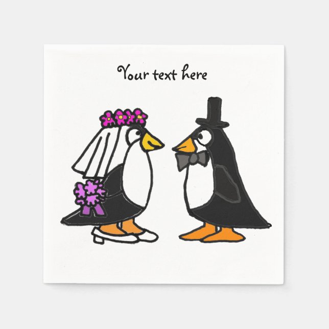Cute Wedding Penguins Paper Napkins (Front)