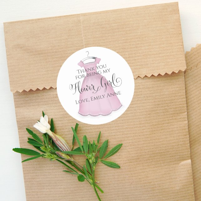 Cute Wedding Pink Flower Girl Custom Classic Round Sticker (Creator Uploaded)