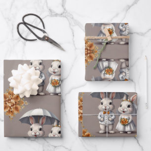 Cute Wedding Rabbit Couple Wrapping Paper Sheet