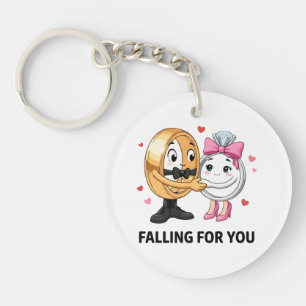 Cute Wedding Rings Proposal Cartoon Key Ring