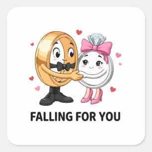 Cute Wedding Rings Proposal Cartoon Square Sticker
