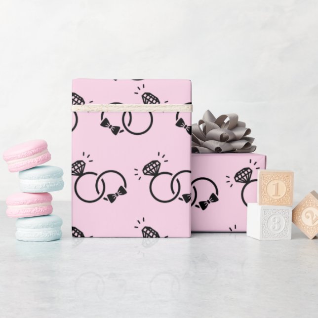 Cute Wedding Rings Sweet Light Pink Seamless Wrapping Paper (Baby Shower)