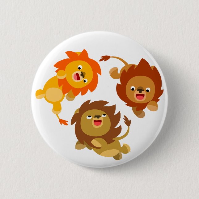 Cute Weightless Cartoon Lions Button Badge (Front)