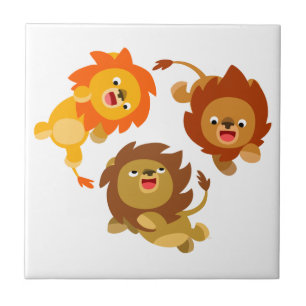 Cute Weightless Cartoon Lions Tile