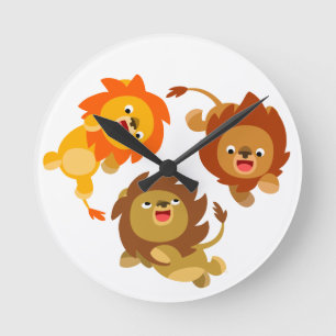 Cute Weightless Cartoon Lions Wall Clock