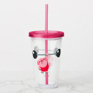 Cute Weightlifting Cartoon Pig Acrylic Tumbler