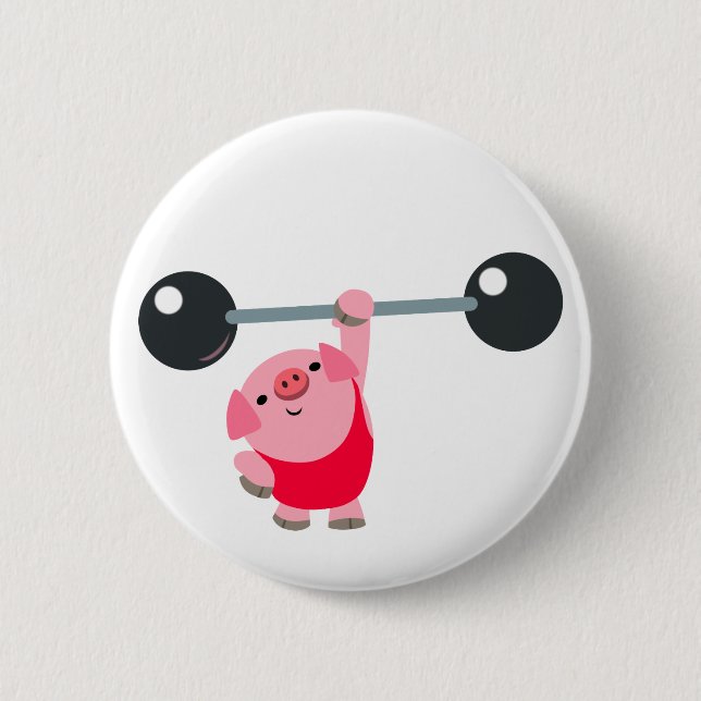 Cute Weightlifting Cartoon Pig Button Badge (Front)