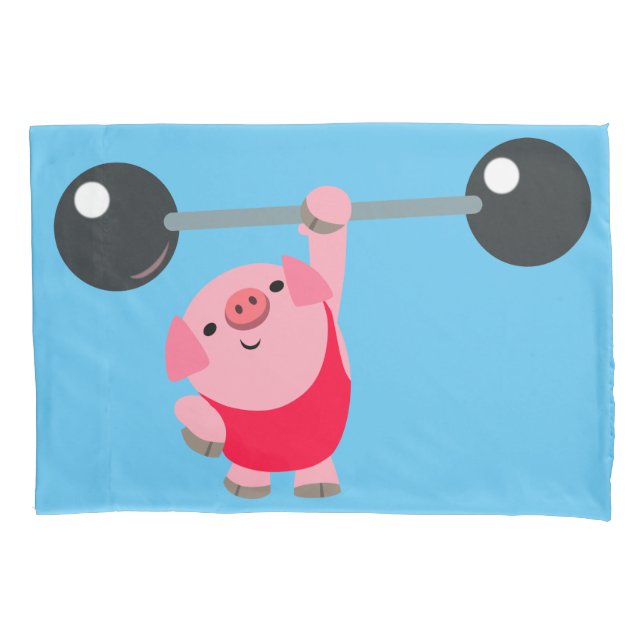 Cute Weightlifting Cartoon Pig Pillowcase (Front)