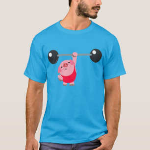 Cute Weightlifting Cartoon Pig T-Shirt