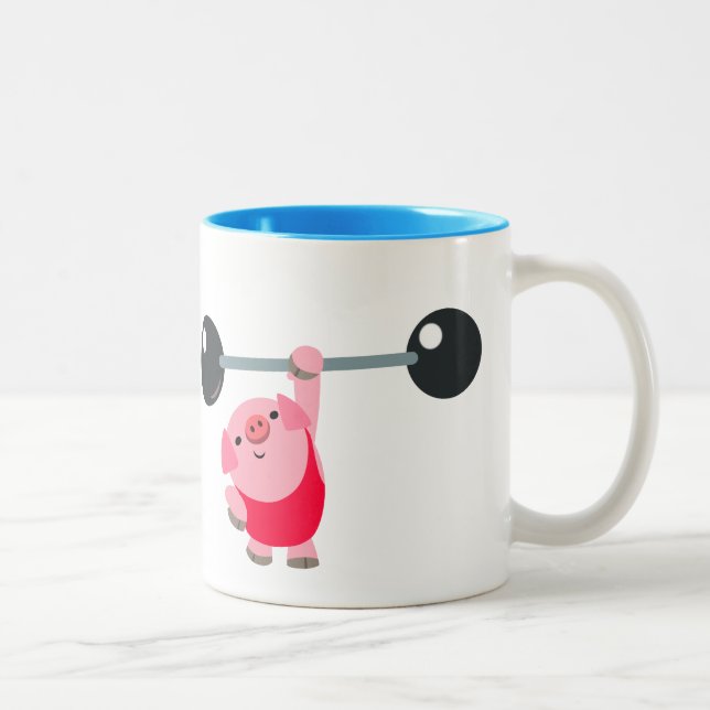 Cute Weightlifting Cartoon Pig Two-Tone Coffee Mug (Right)