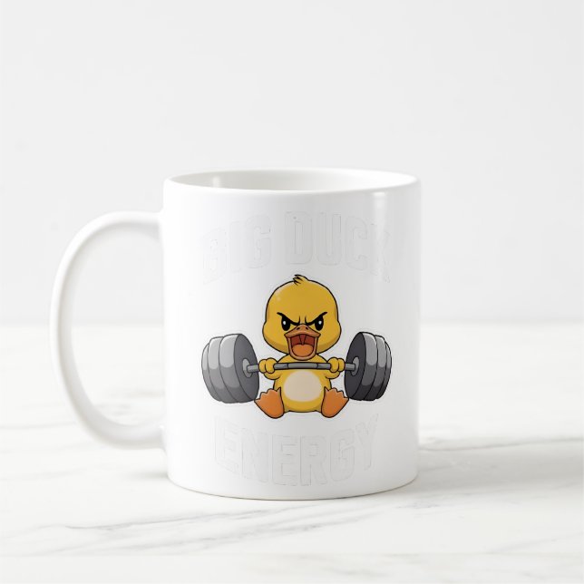 Cute Weightlifting Duck Coffee Mug (Left)