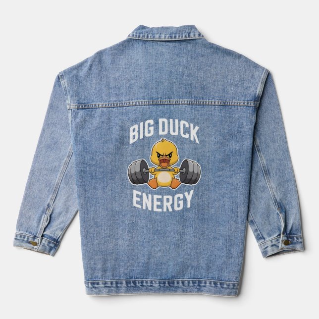 Cute Weightlifting Duck Denim Jacket (Back)