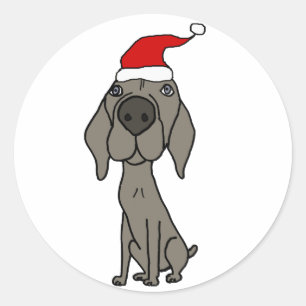 Cute Weimaraner Dog in Santa Hat Christmas Cartoon Classic Round Sticker