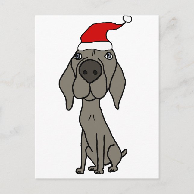 Cute Weimaraner Dog in Santa Hat Christmas Cartoon Holiday Postcard (Front)