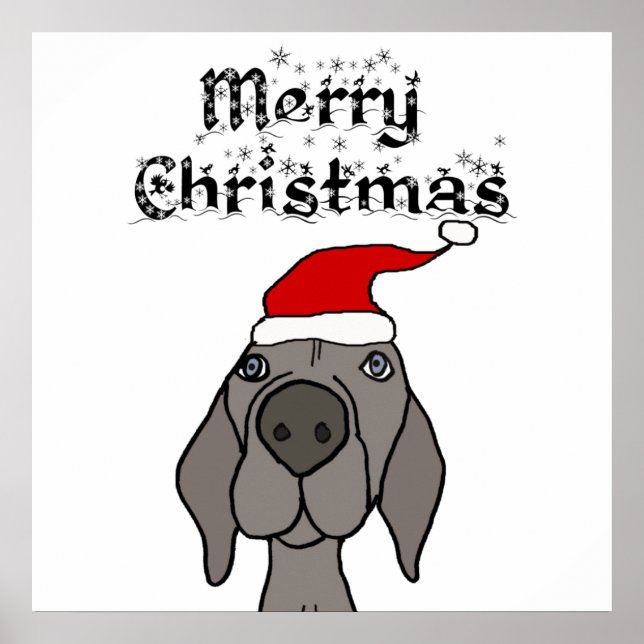 Cute Weimaraner Dog Merry Christmas Poster (Front)