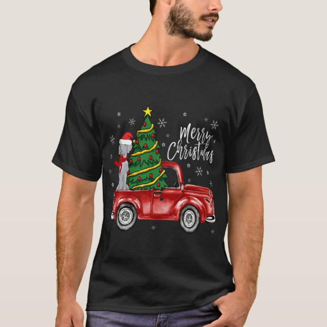 Cute Weimaraner Dog Truck Merry Christmas Dog Love T-Shirt (Front)