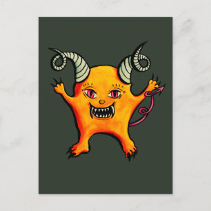Cute Weird Horned Little Devil Creature Postcard
