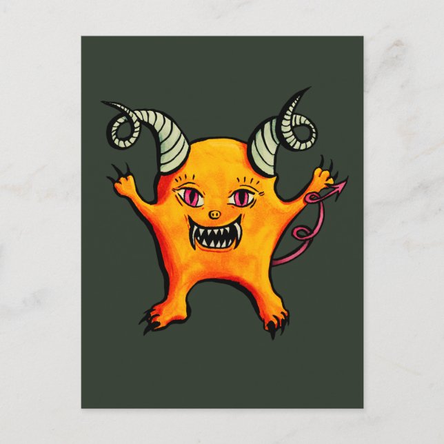 Cute Weird Horned Little Devil Creature Postcard (Front)