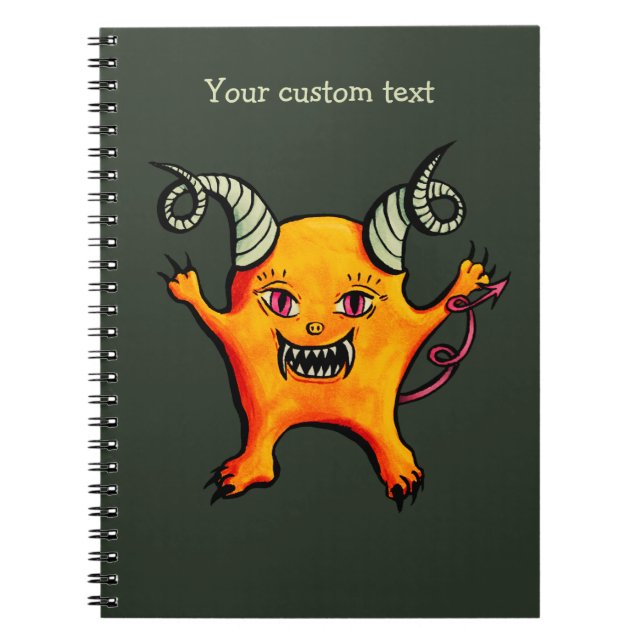 Cute Weird Horned Little Devil Creature Your Text Notebook (Front)