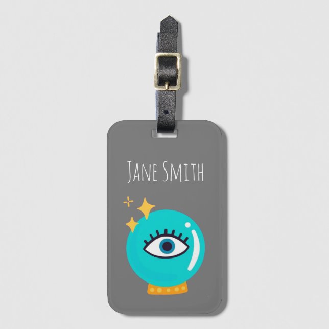 Cute weird third eye crystal ball luggage tag (Front Vertical)