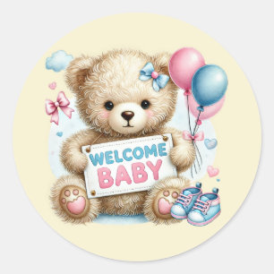 Cute welcome baby bear  classic round sticker