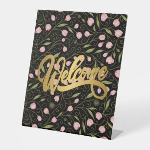 Cute, welcome flower/tulip repeating pattern pedestal sign