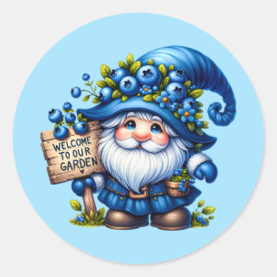 Cute welcome garden gnome  classic round sticker