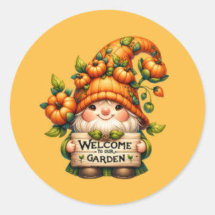 Cute welcome garden gnome classic round sticker