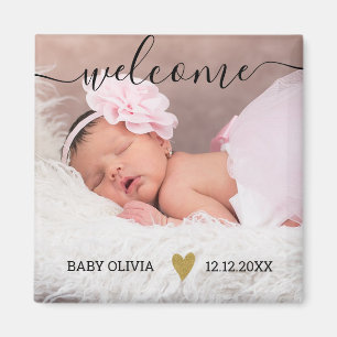 Cute Welcome New Baby Announcement Photo Magnet