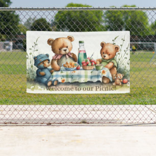 cute welcome picnic bears banner