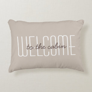 Cute Welcome To The Cabin Quote Tan Modern Decorative Cushion